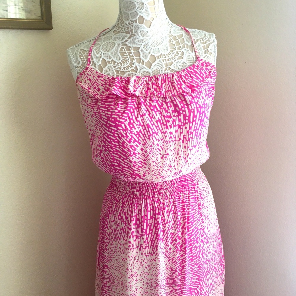 Pink and white silk Parker maxi dress